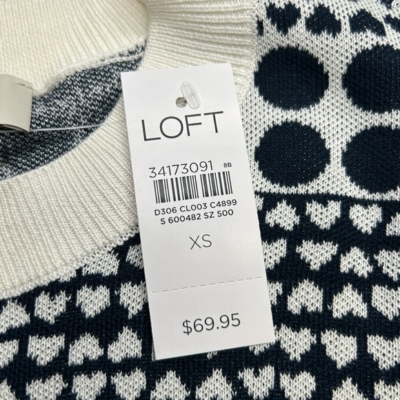 LOFT NWT Heart Dot Crewneck Sweater Size XS‎ White Navy Office Valentines Day - Picture 6 of 12